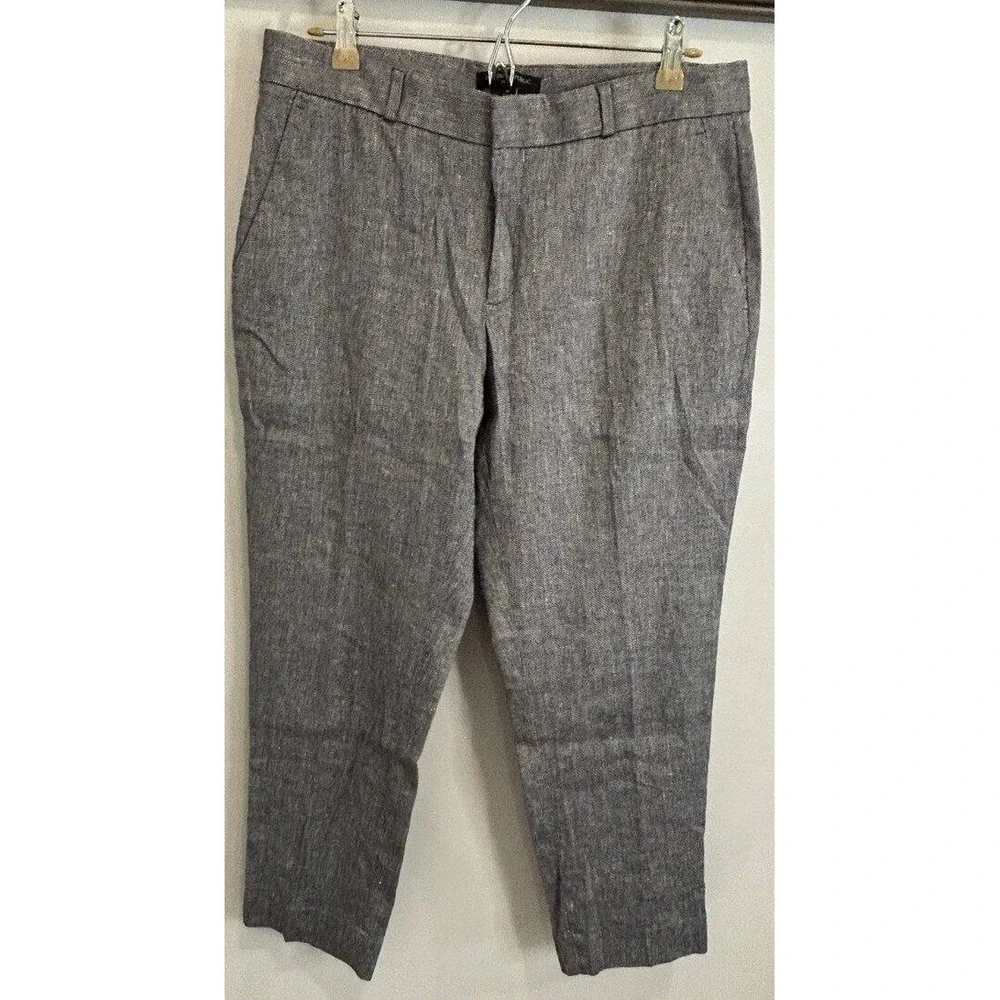 Banana Republic Avery Crop Pants Linen Blend Stretch Chambray Blue Textured New